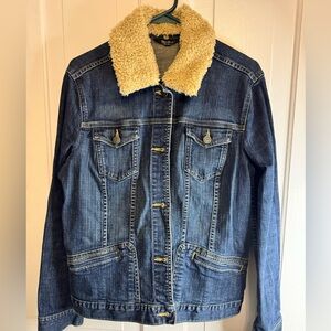 Eddie Bauer Denim Jacket with Removable Button-Down Sherpa Collar Women’s Large